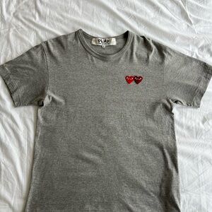 Comme des Garçons PLAY Gray Tee with Red Heart Patches